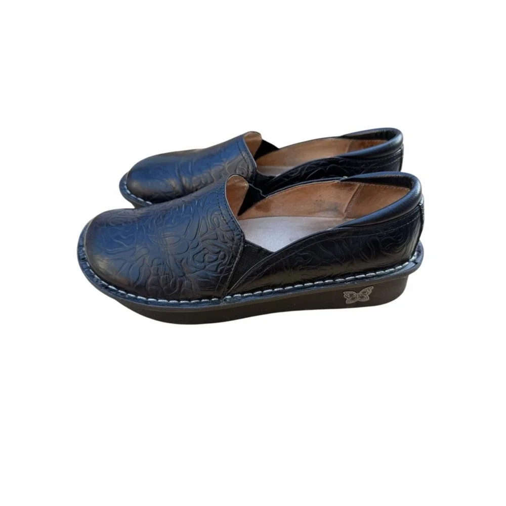 Alegria Debra Black Embossed‎ Leather Clogs Comfort Shoes EU 37